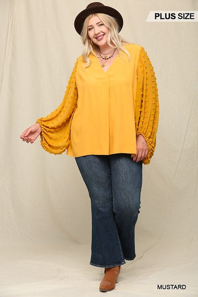 Woven and Textured Chiffon Top with Voluminous Sheer Sleeves - FabulousFixx