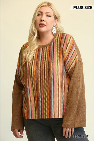 Novelty Knit and Solid Knit Mixed Loose Top - FabulousFixx