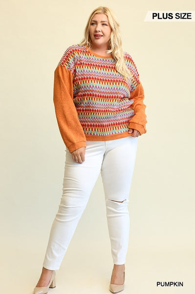 Novelty Knit and Solid Knit Mixed Loose Top with Drop Down Shoulder - FabulousFixx