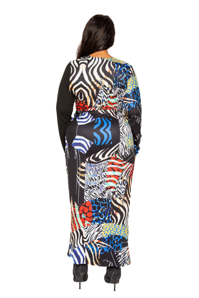 Animal Print Splice Dress with High-Low Hem