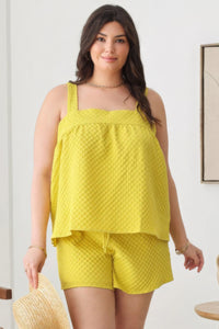 Textured Top Elastic Waist Short Sets