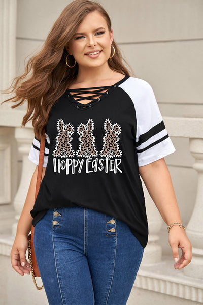 Plus Size HAPPY EASTER Striped Crisscross T-Shirt
