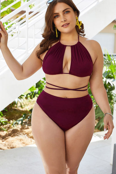 Plus Size Cutout Tied Backless Bikini Set - FabulousFixx
