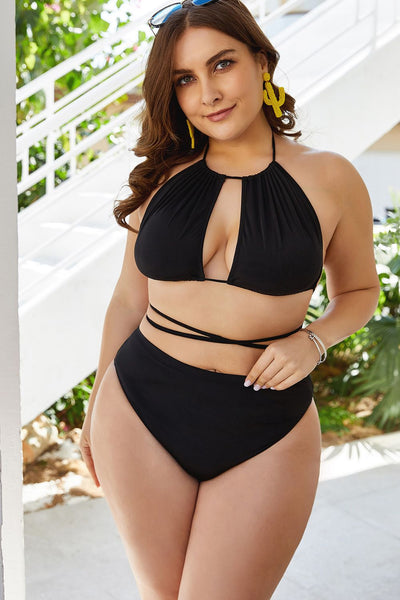 Plus Size Cutout Tied Backless Bikini Set - FabulousFixx