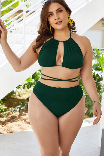 Plus Size Cutout Tied Backless Bikini Set - FabulousFixx