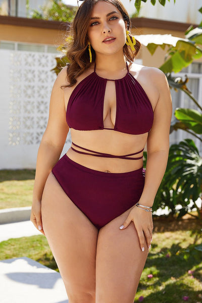 Plus Size Cutout Tied Backless Bikini Set - FabulousFixx