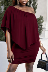 Plus Size One-Shoulder Half Sleeve Mini Dress