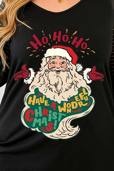 Plus Size Santa Graphic Striped Long Sleeve T-Shirt
